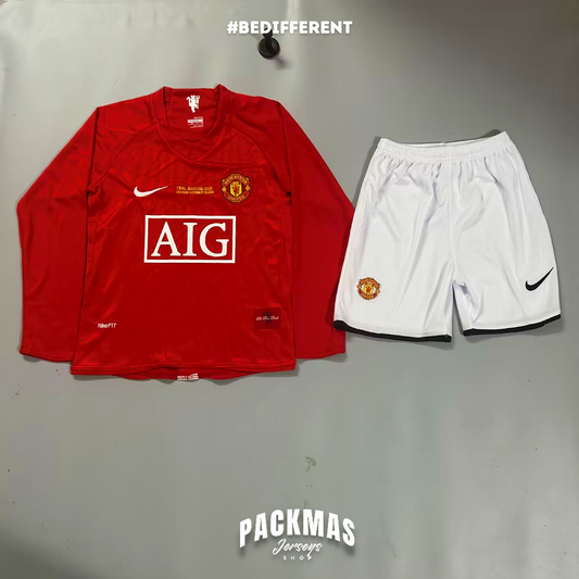 Manchester United Local Versión Niño Retro Manga Larga | Temporada 07-08